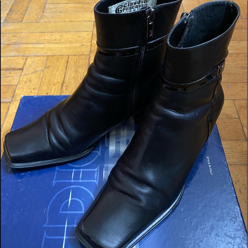 Black leather ankle boots